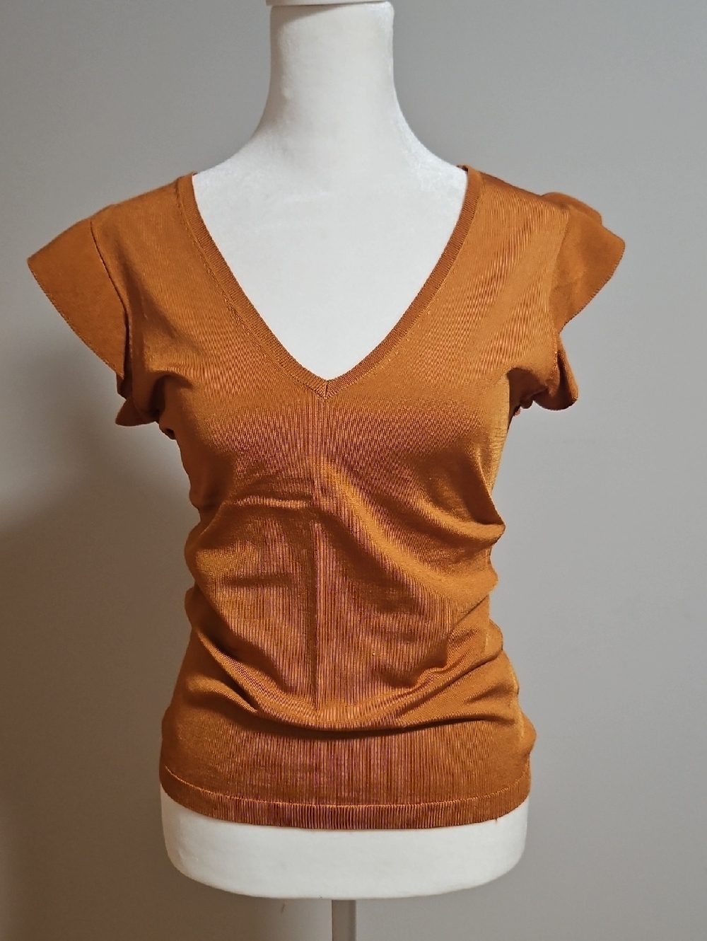 H&M Ribbed V-Neck Tank Top in Rust Orange